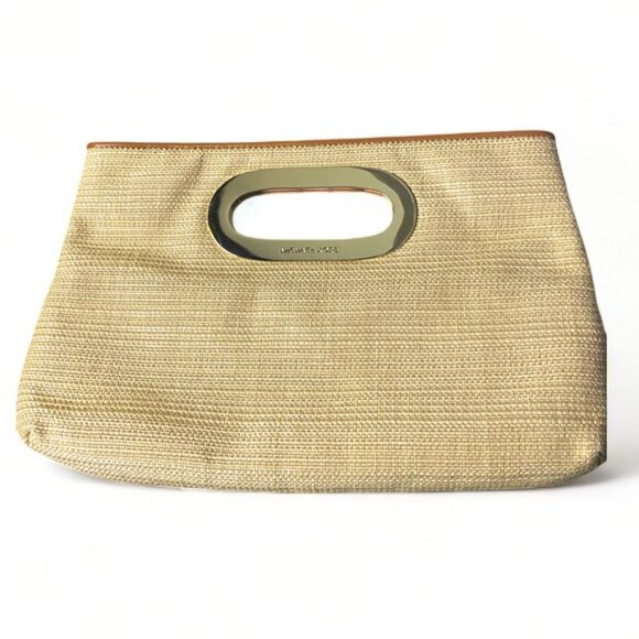 MICHAEL KORS- PVC TAN/GOLD LARGE CLUTCH BAG - Picture 1 of 4